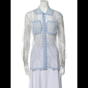 NWT $2790 BURBERRY Women's Sz IT 40 US 6 Pale Blue Lace Long Sleeve Shirt